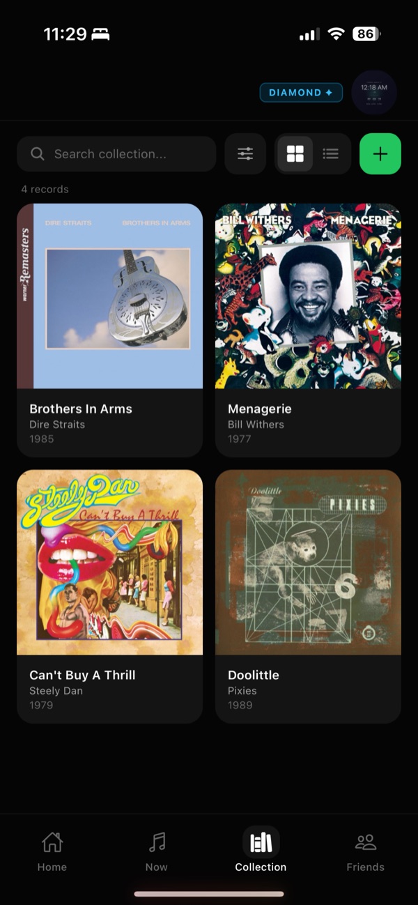 Collection grid of identified records