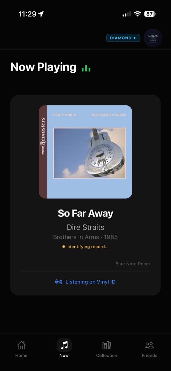 Now Playing screen with album art for Dire Straits — Brothers in Arms
