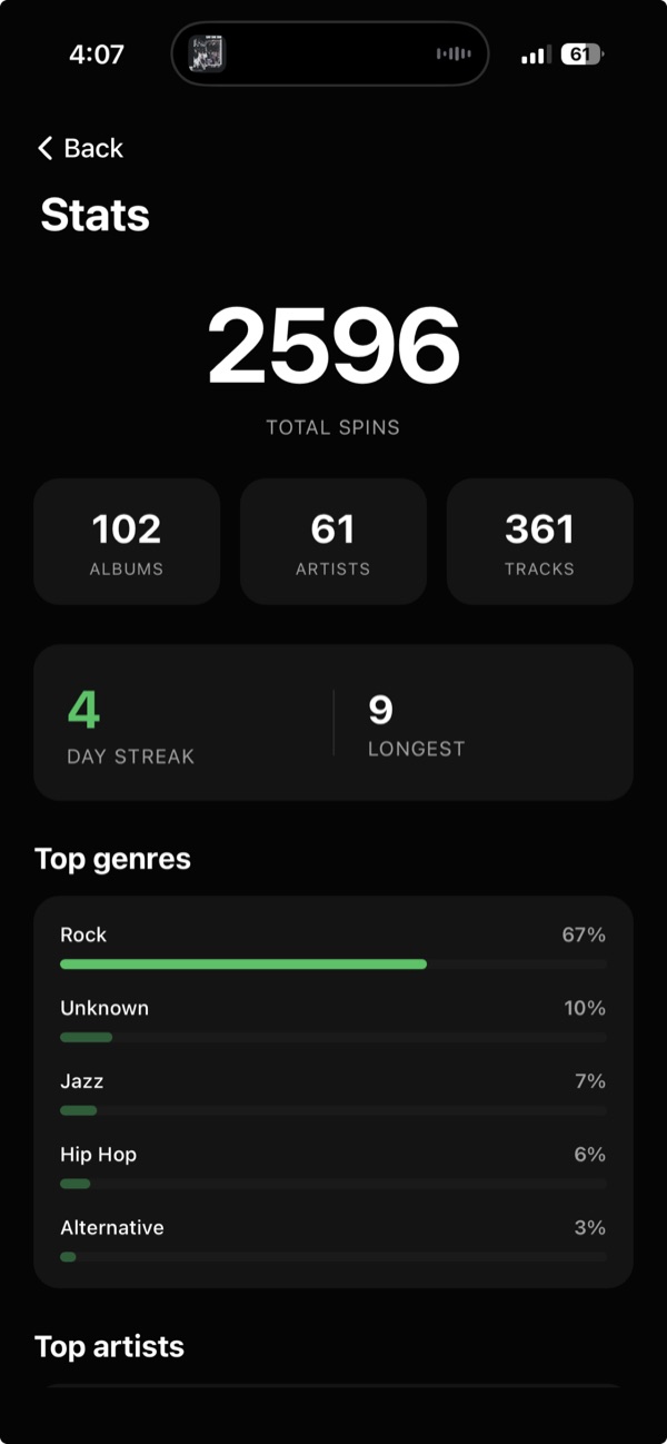Listening times by day of week and a breakdown by music era